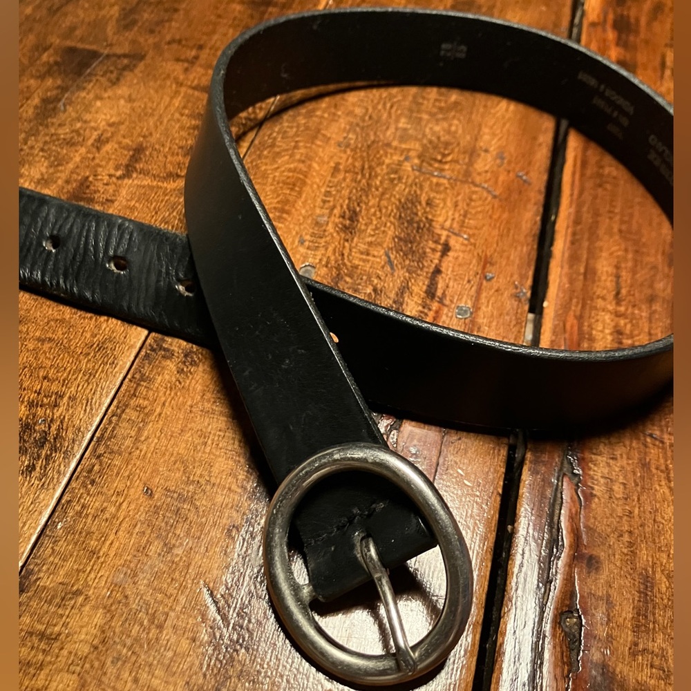 L.L. Bean Black Leather Belt with Silver Buckle